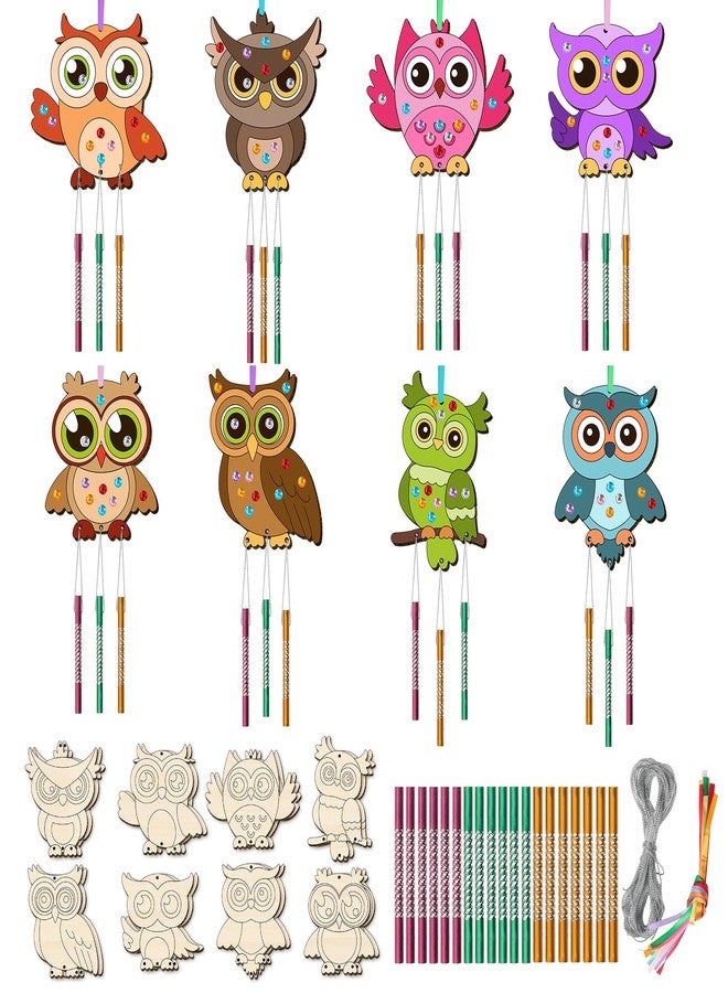 TREACLUB 16 Pack Fall Owl Wind Chime Kits for Kids, Make Your Own Owl Wind Chime DIY Coloring Paint Wooden Arts and Crafts Birthday Game for Girls Boys Fall Crafts - Image 1